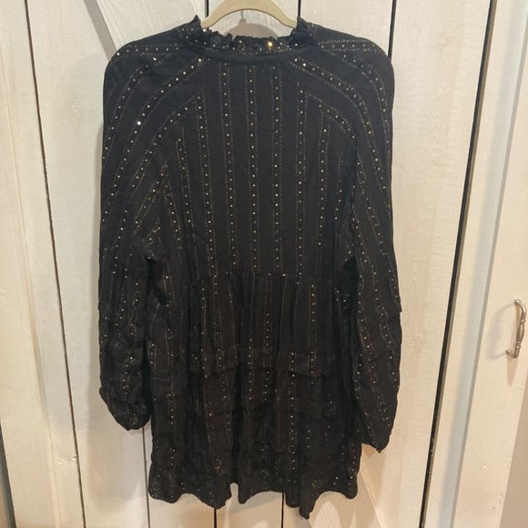 Anthropologie black gold sequin tiered tunic top m - Picture 7 of 8
